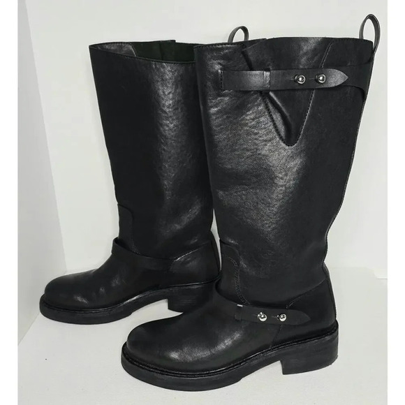 Rag & Bone Moto Tall Black Leather Riding Biker Boots...